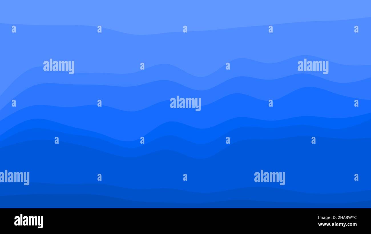 Vagues à motif bleu, thème océan de mer, style de coupe de papier, transition de couleur de dégradé de l'obscurité à la lumière, arrière-plan lumineux vif. Illustration de Vecteur