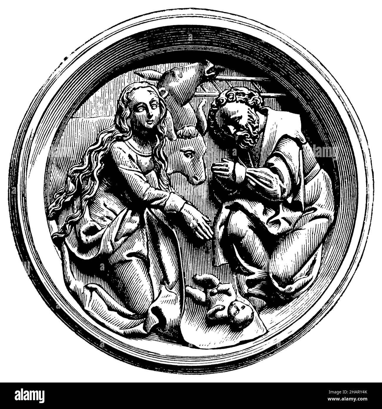 Peinture de relief du salut anglais, par Veit Stoß, , Stoß, Veit (livre d'histoire de l'art, 1887), Réliefbild des englischen Grußes, von Veit Stoß, image en relief du salut anglais, par Veit Stoß Banque D'Images