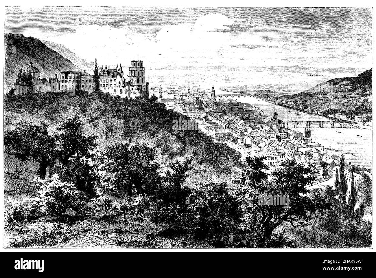 Chaîne de montagne basse avec plaine adjacente: Heidelberg sur le Neckar, , (, 1906), Mittelgebirge mit Angrenzender Flussebene: Heidelberg am Neckar, moyenne montagne avec plaine fluviale contiguë: Heidelberg sur le Neckar Banque D'Images