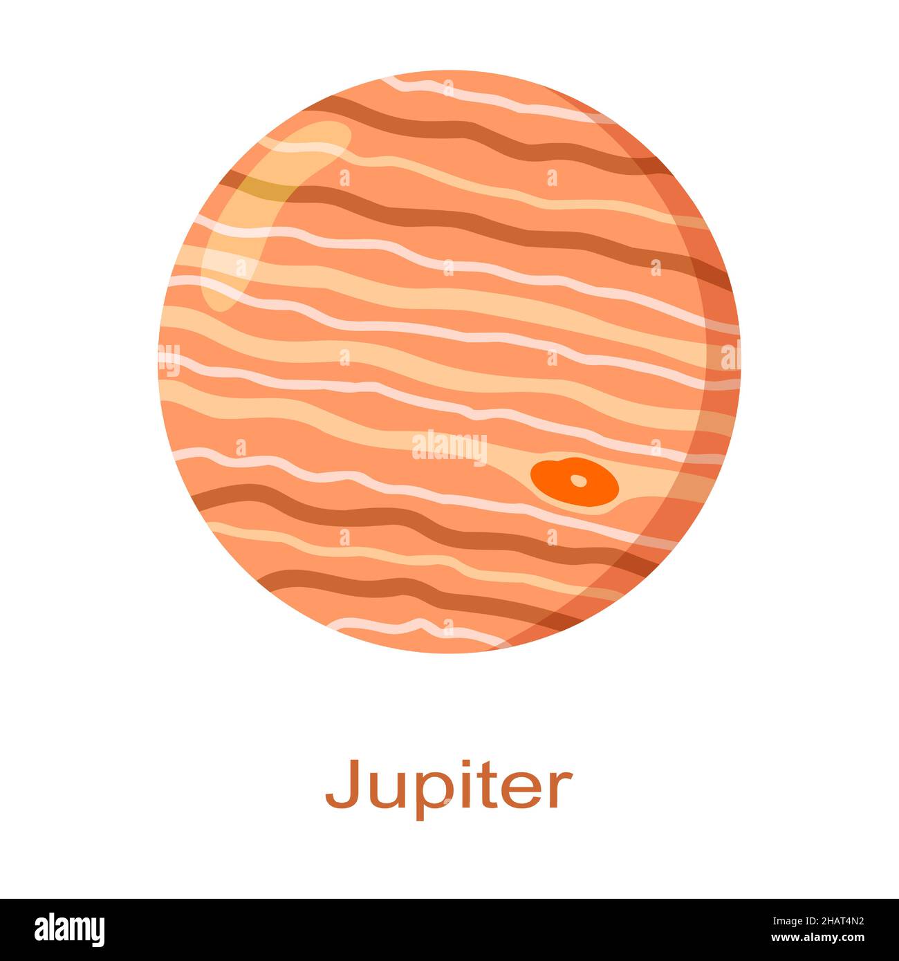 Jupiter planète icône avec nom isolé sur fond blanc.Élément univers du système solaire.Planétaire pour enfants.Illustration de dessin animé vectoriel. Illustration de Vecteur