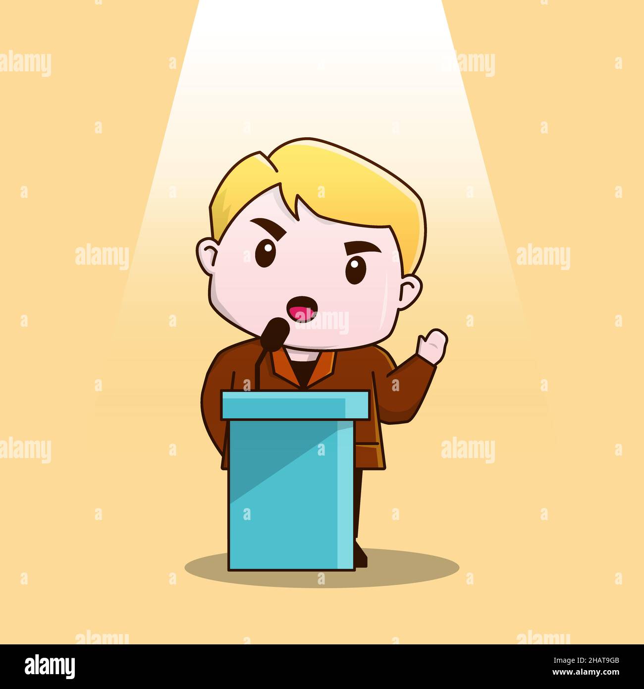 Homme d'affaires leader politicien motivation Discours Podium personnage Cartoon Illustration de Vecteur