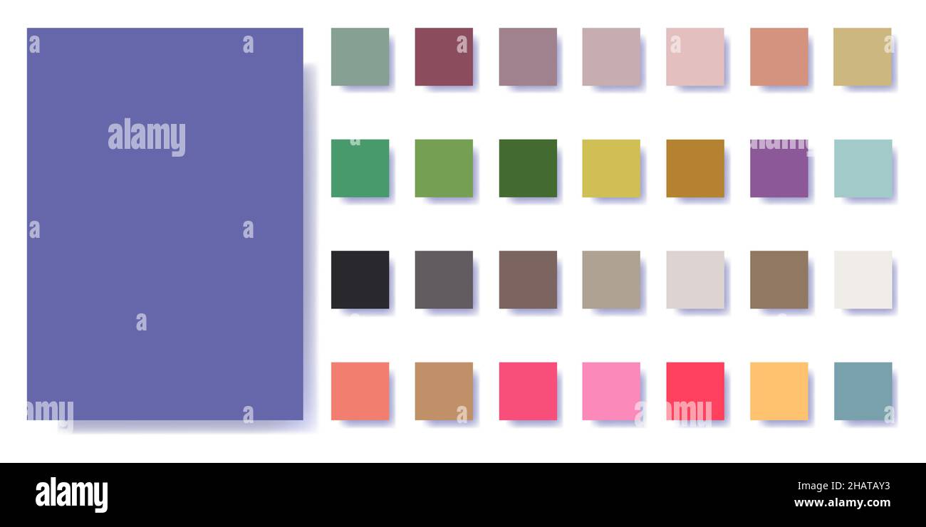 Les palettes avec la couleur de 2022 sont très Peri.Exemple de catalogue de palettes de guides de couleurs correspondance des nuances pour les tendances de mode - Equilibrage, ajustement Illustration de Vecteur