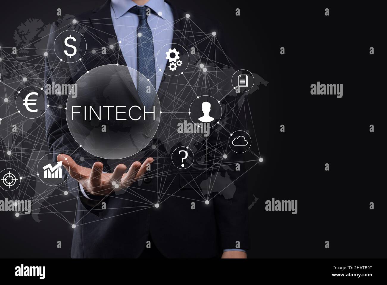 Homme d'affaires détenir fintech -concept de technologie financière.paiement bancaire d'investissement d'affaires.Investissement en crypto-monnaie et argent numérique.Centre d'affaires Banque D'Images