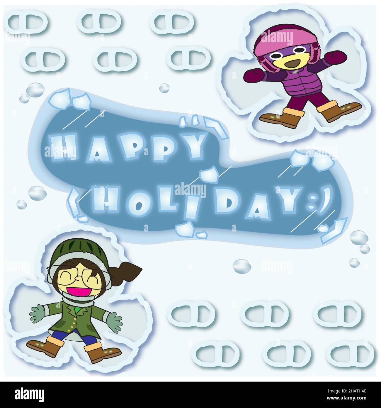 Joyeuses vacances avec M. Purple Bear et son ami 2 (sur la neige) Banque D'Images