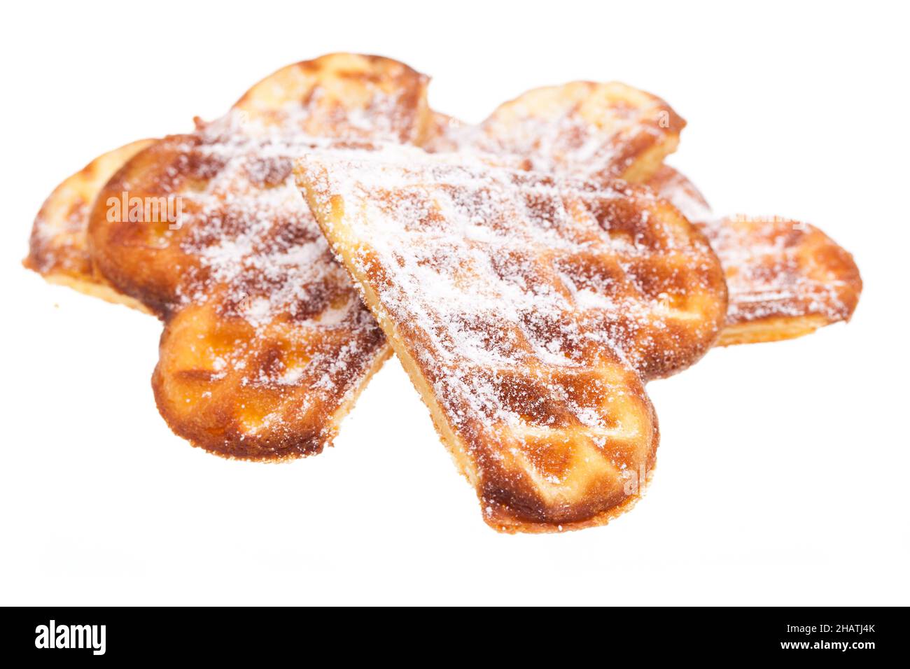 gaufres, fraîches, blanches, empilées, gaufres,Arrière-plan, coeurs, plusieurs, tas, croustillant,deux, nourriture, sucré, pâte, les uns sur les autres,sucre, sucre en poudre, isol Banque D'Images