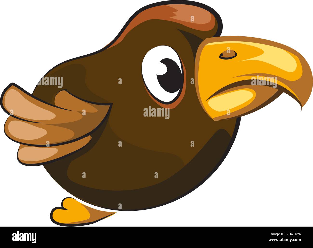 Vol Crow.Personnage de dessin animé avec grands yeux et bec Illustration de Vecteur