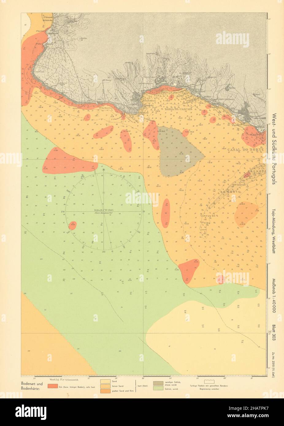 Cascais.Estuaire du Tage à l'ouest.Portugal.KRIEGSMARINE carte nazie 1943 vieux Banque D'Images