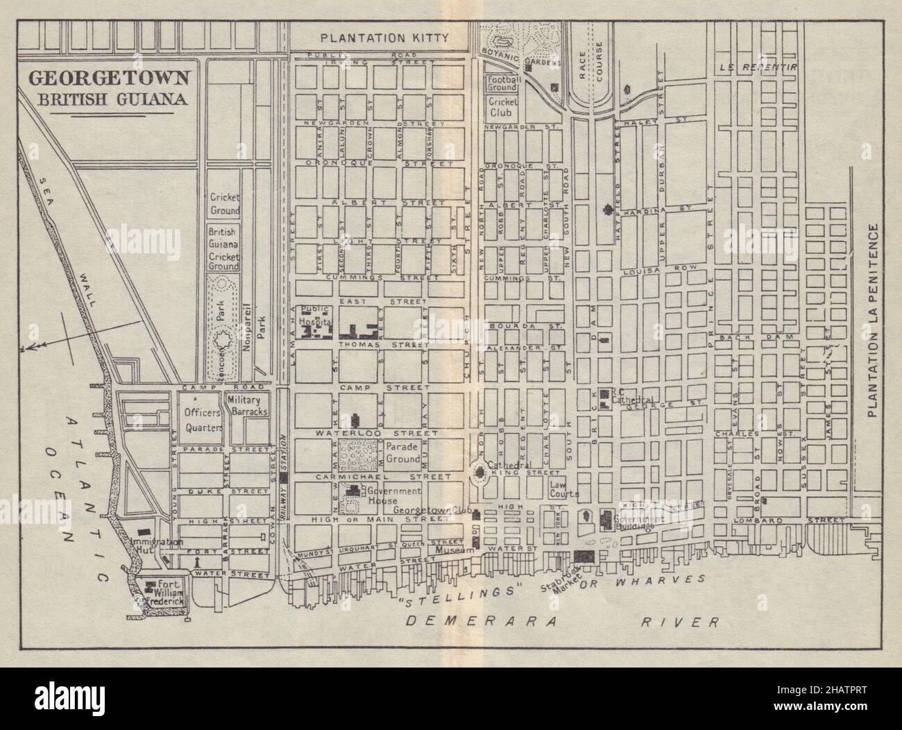 GEORGETOWN.Carte de la ville ancienne.Guyane britannique (Guyana) /Guyane.Caraïbes 1923 Banque D'Images