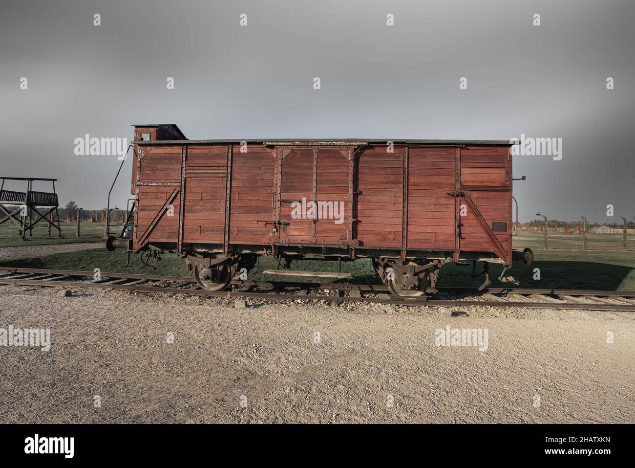 Chariot de transport des anciens prisonniers à Auschwitz II - Birkenau, ancien camp allemand de concentration et d'extermination nazi - Pologne Banque D'Images