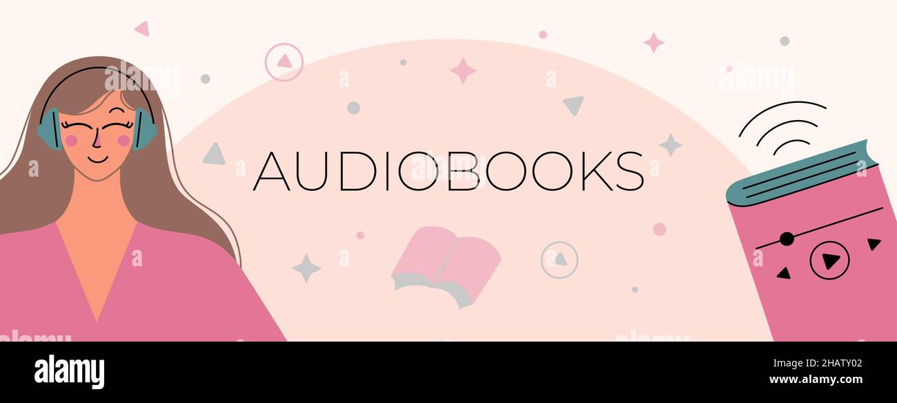 Magnifique illustration de bannière avec un livre audio. Illustration de Vecteur