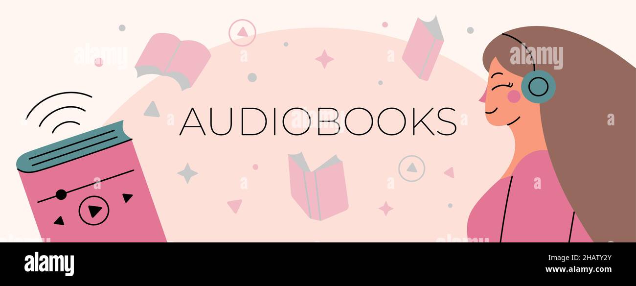 Magnifique illustration de bannière avec un livre audio. Illustration de Vecteur