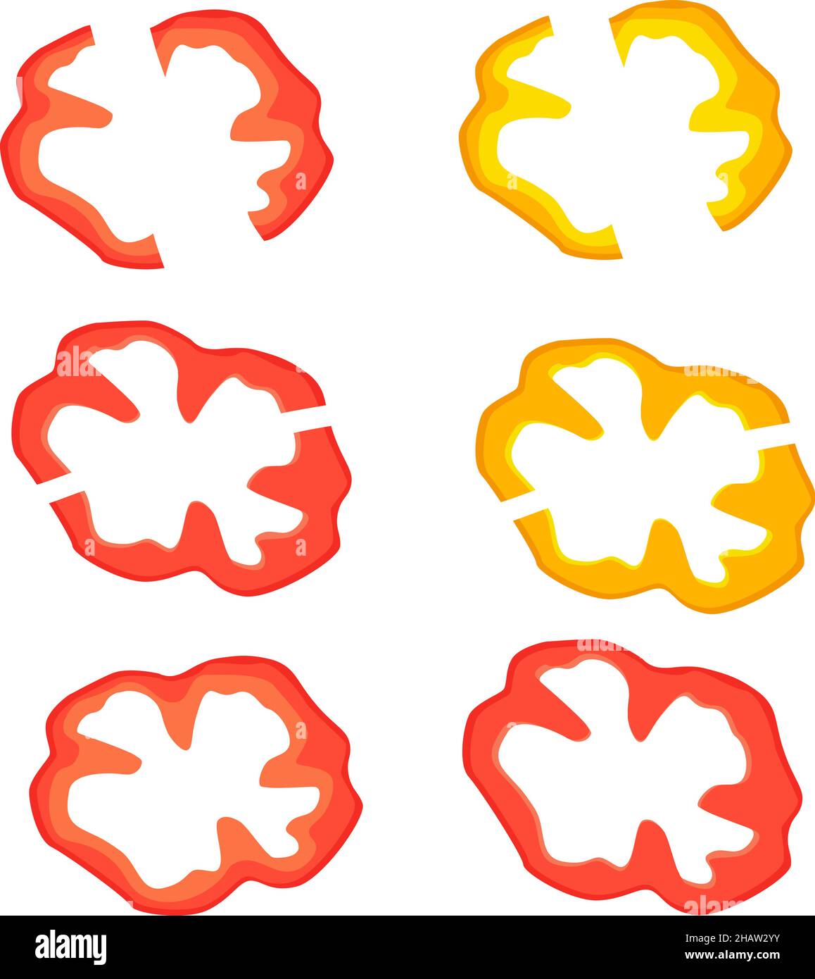 Des tranches de paprika fraîches rouges et jaunes dessinant de façon isolée et plate sur un fond transparent Illustration de Vecteur