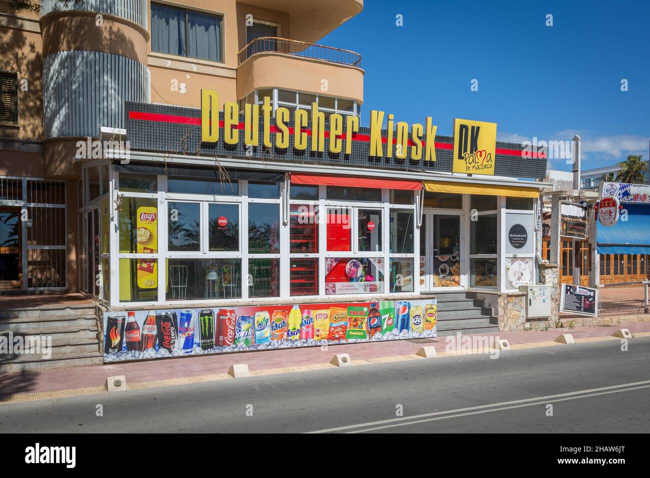 Kiosque fermé dans la rue Ham à Ballermann, gastronomie fermée pendant Lockdown, Arenal, Playa de Palma, Majorque, Espagne Banque D'Images