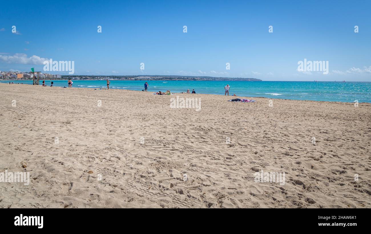 Plage déserte à Ballermann pendant Lockdown, Arenal, Playa de Palma, Majorque, Espagne Banque D'Images