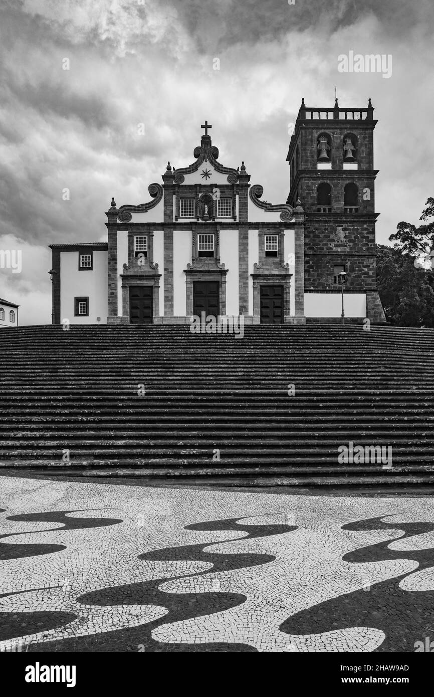 Monochrome, Église de Nossa Senhora da Estrela, Ribeira Grande, île de Sao Miguel, Açores, Portugal Banque D'Images