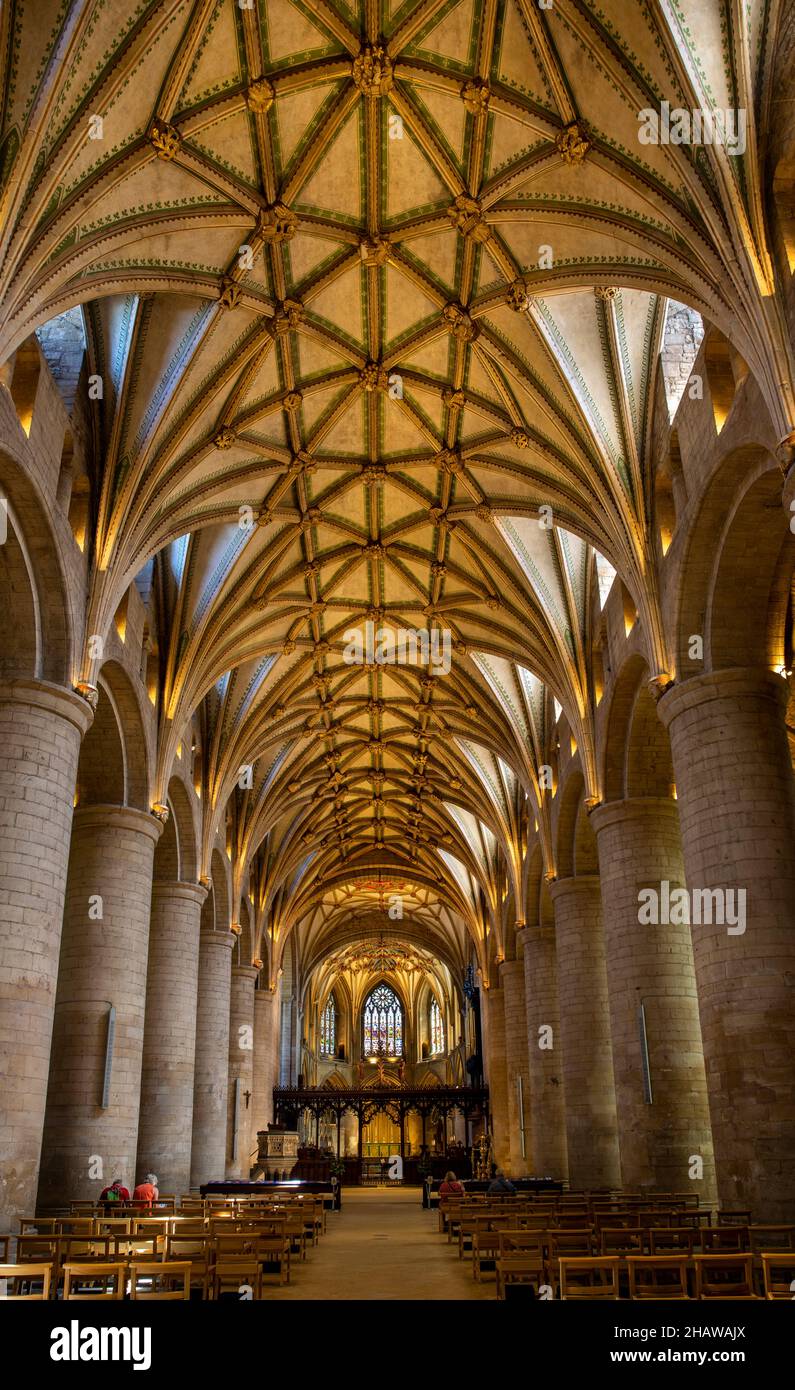 Royaume-Uni, Angleterre, Gloucestershire, Tewkesbury, intérieur de l'église de l'abbaye,nef Banque D'Images