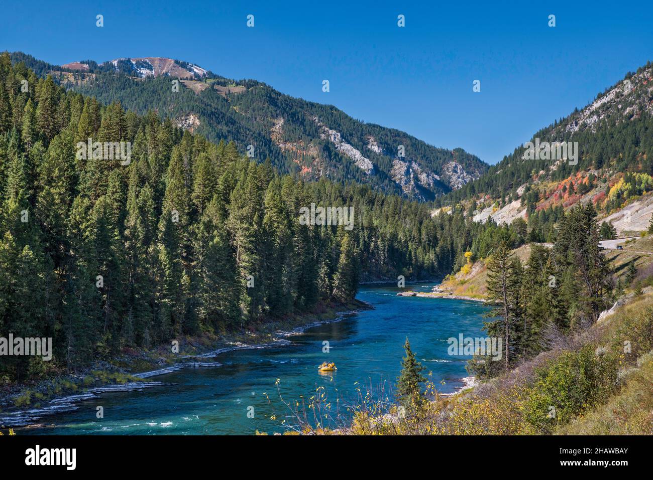 Grand Canyon de la rivière Snake, radeau, forêt nationale de Bridger Teton, près d'Alpine, Wyoming, États-Unis Banque D'Images