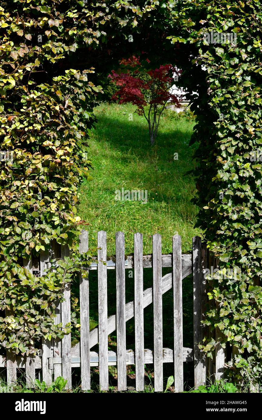 Autriche, entrée par Hedge à Bad Aussee, site classé au patrimoine mondial de l'UNESCO, Salzkammergut Banque D'Images