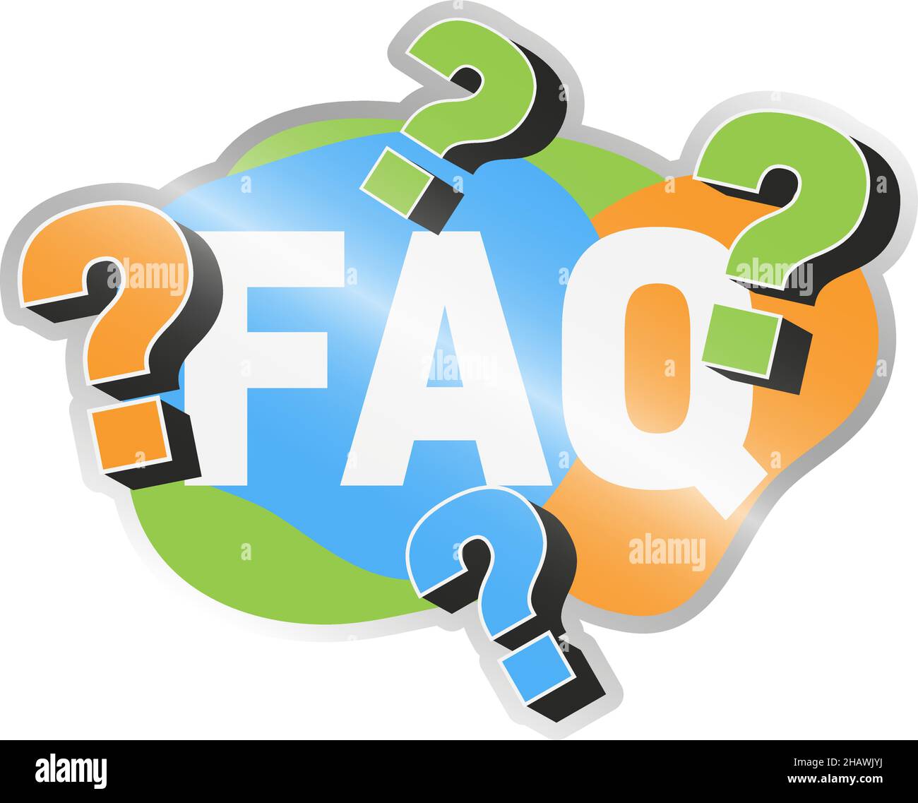 Étiquette de questions fréquemment posées aux FAQ colorées avec points d'interrogation, illustration vectorielle Illustration de Vecteur