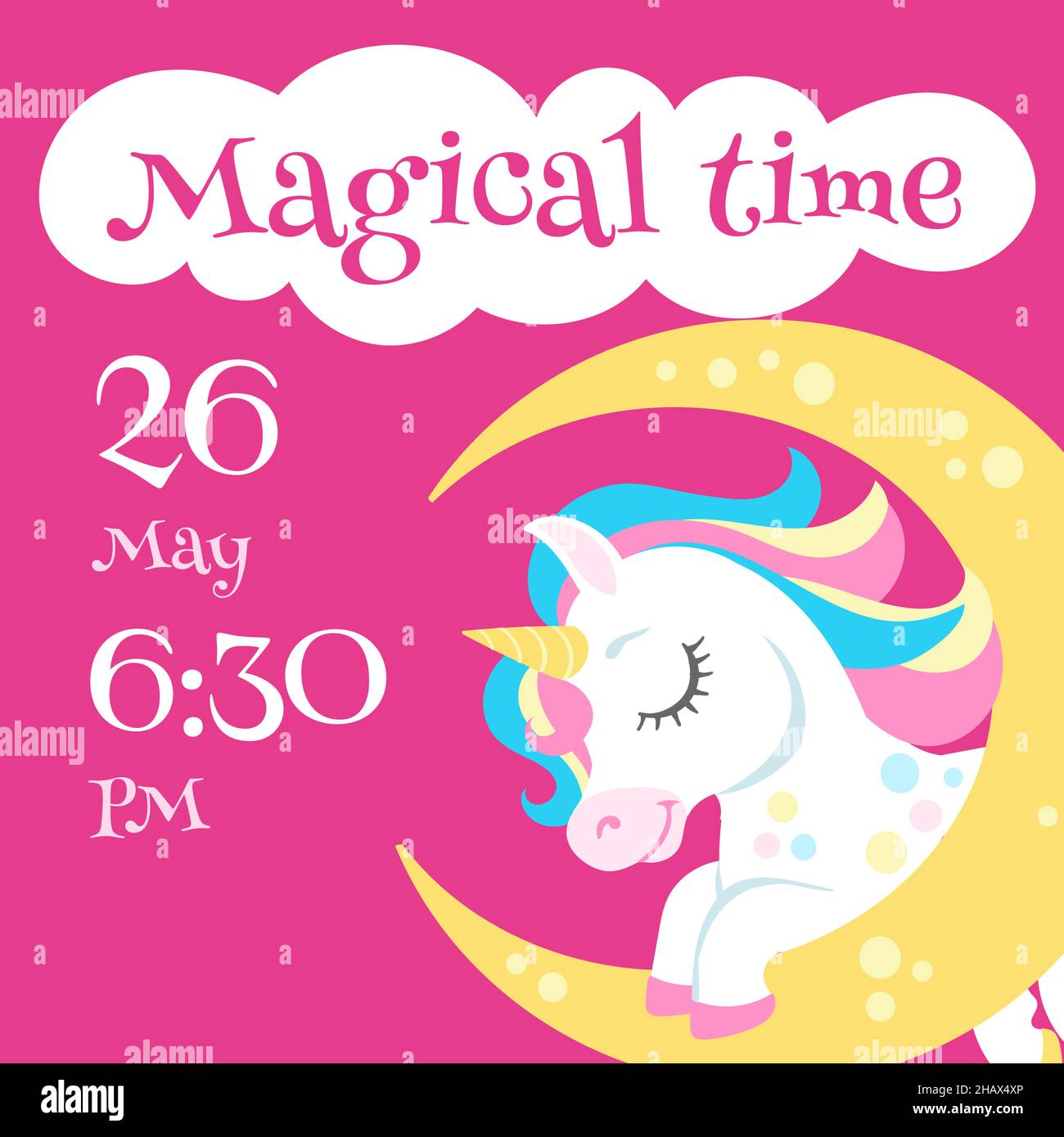 Carte d'invitation avec unicorn.Adorable animal magique sur le modèle de bannière Illustration de Vecteur