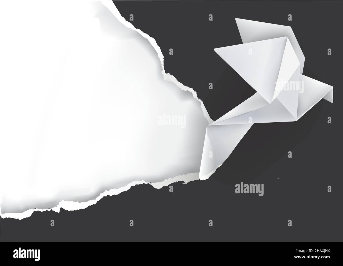 Papier de déchirement d'oiseau d'origami. Lustration de papier colombe sur fond noir, place pour votre texte ou image.Vecteur disponible. Illustration de Vecteur