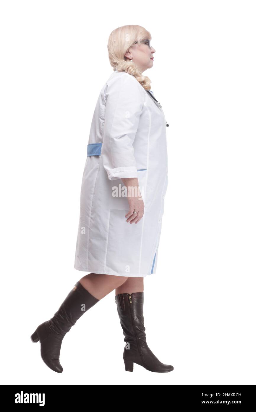Femme adulte paramédical avec stéthoscope strié vers l'avant Banque D'Images