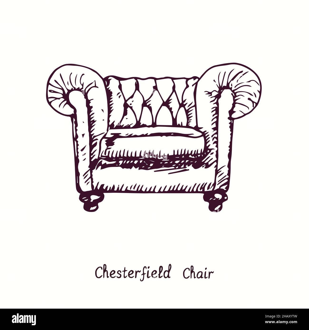 Chaise Chesterfield.Dessin d'une boisée noire et blanche à l'encre. Banque D'Images