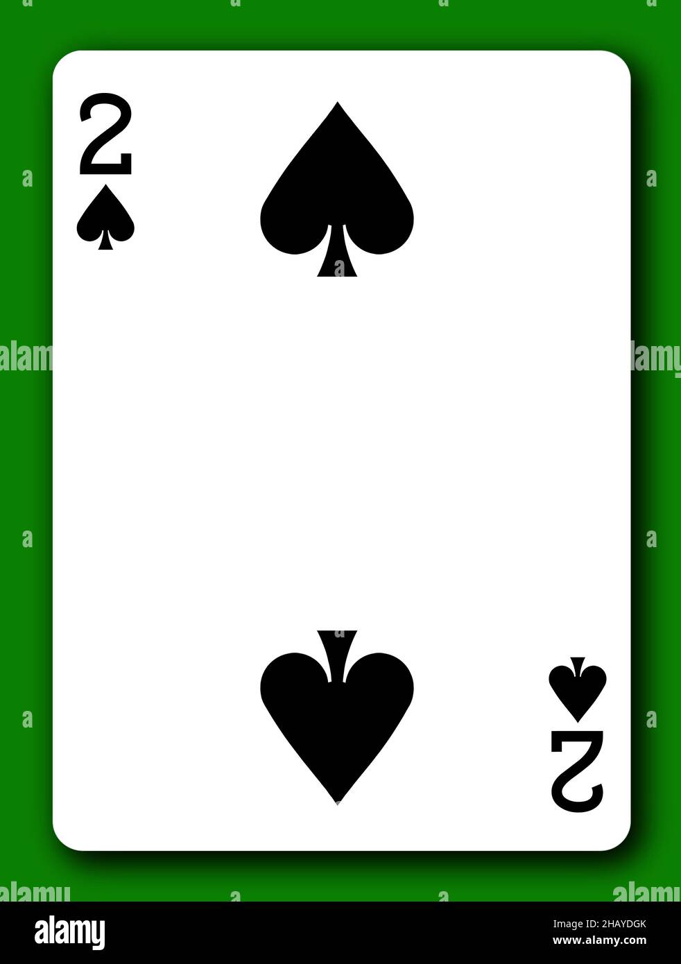 2 deux deux deux deux deux deux deux de pique jouant de la carte avec le chemin d'écrêtage pour enlever l'arrière-plan et l'ombre 3D illustration Banque D'Images