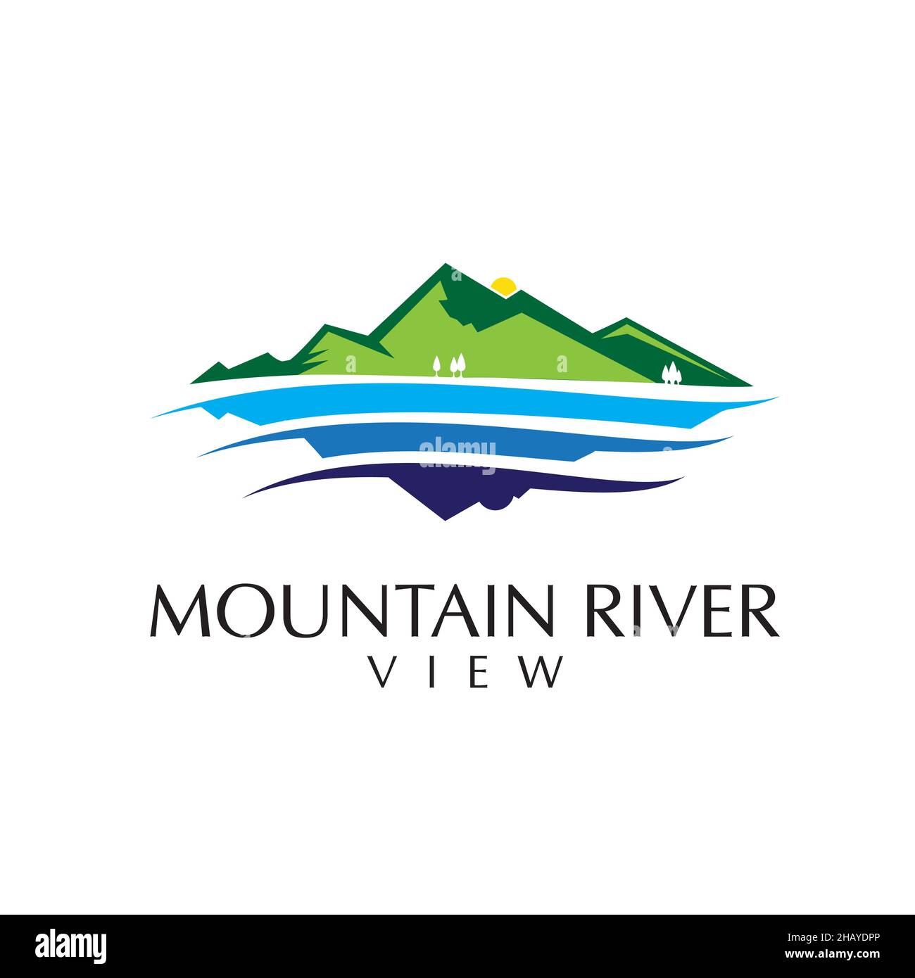 Logo vue sur la montagne et la rivière. Simple, moderne et vecteur accrocheur Illustration de Vecteur
