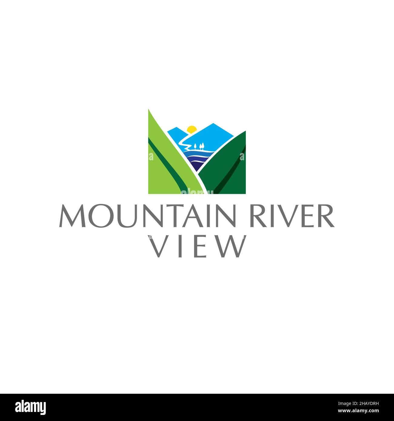Logo vue sur la montagne et la rivière Illustration de Vecteur