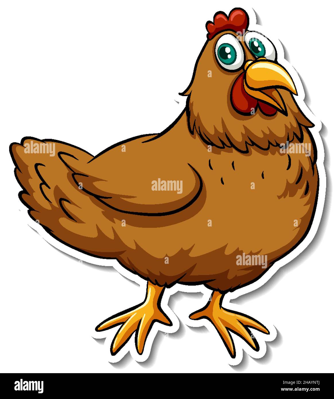 Illustration de l'autocollant de dessin animé d'un animal de ferme de poulet Illustration de Vecteur