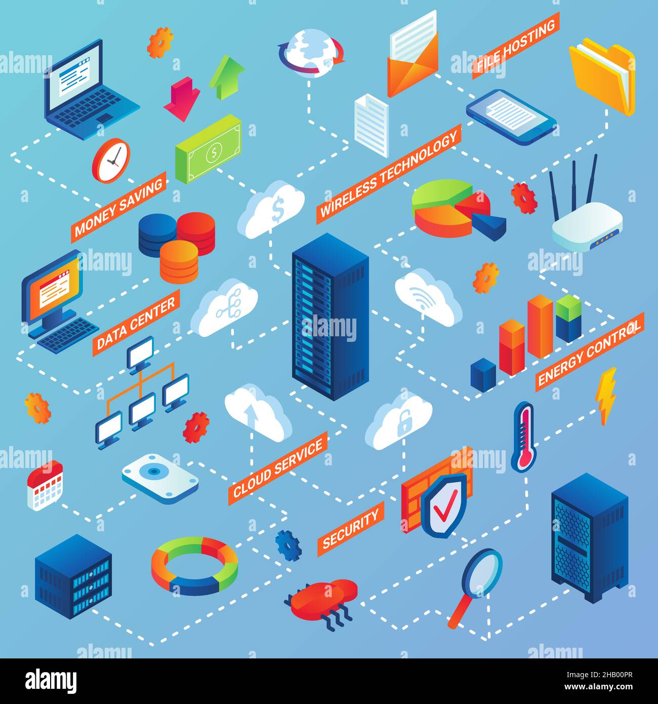 Organigramme isométrique de l'infographie vectorielle du centre de ...