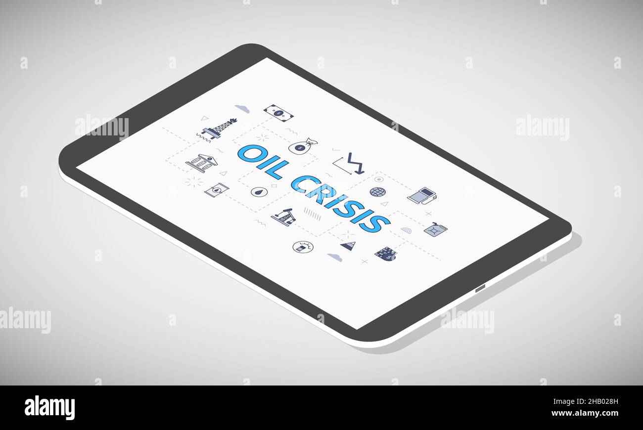 oil crisis concept sur l'écran de la tablette avec illustration vectorielle isométrique de style 3d Banque D'Images
