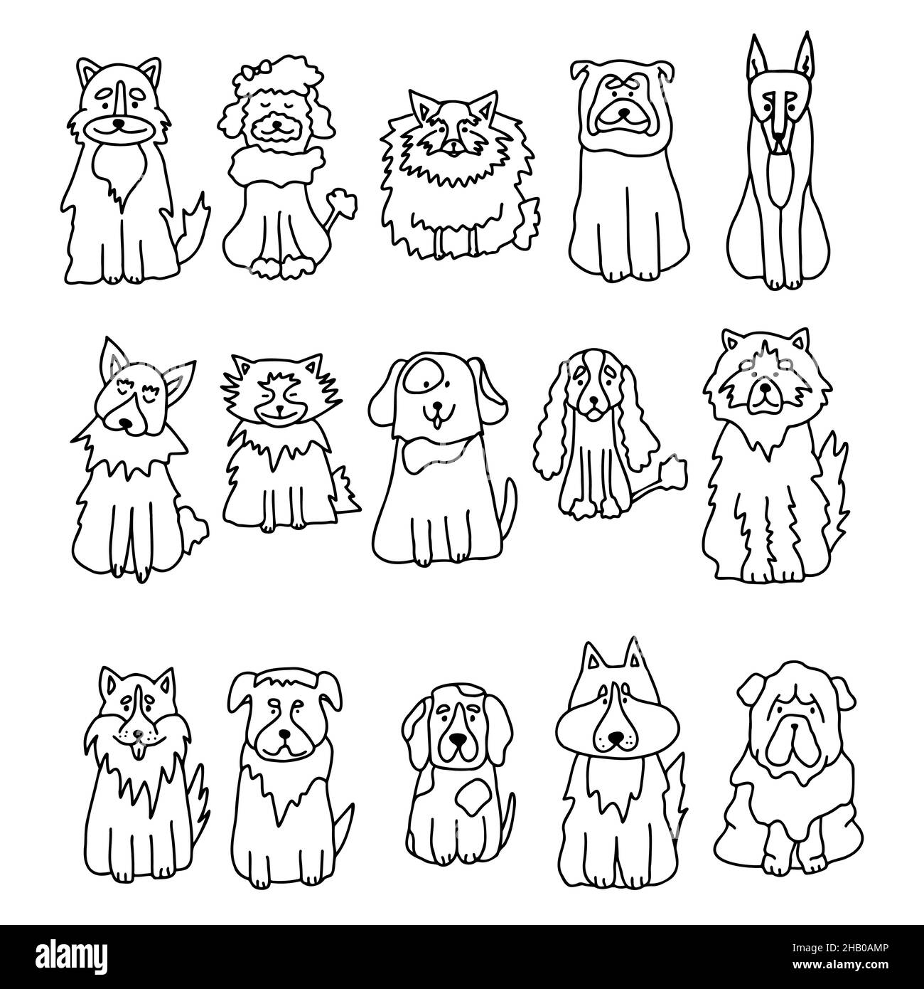 Ensemble de chiens de chiens d'aveugle dessinés à la main sur fond blanc.Dessin d'encre miimaliste pour chien tatouage, carte, logo illustration vectorielle Illustration de Vecteur