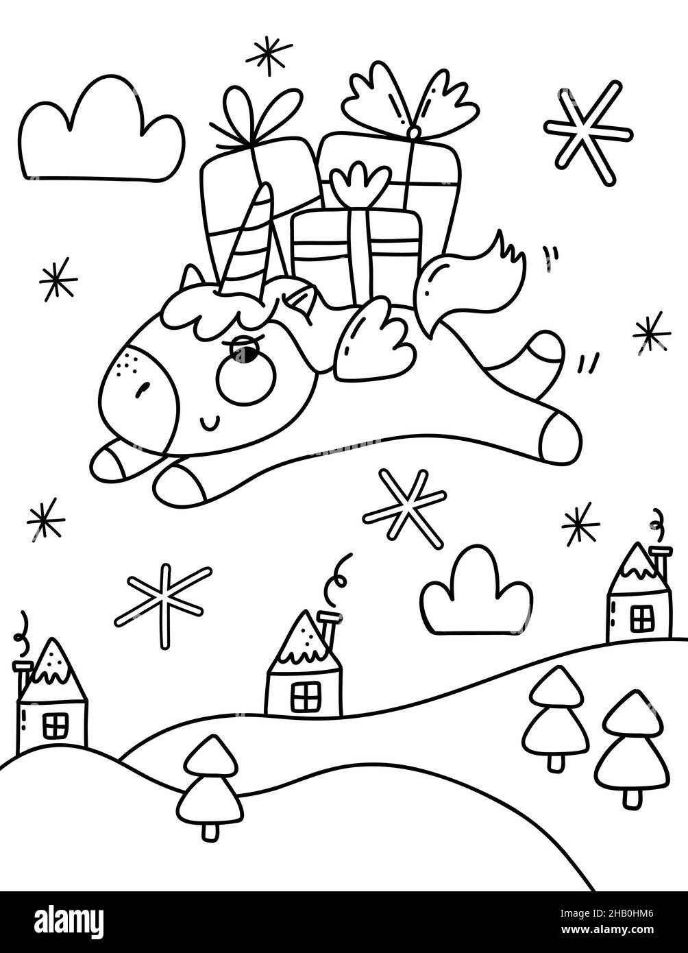 Page Du Livre De Coloriage De Noel Livre De Coloriage Unicorn Avec Cadeaux Photo Stock Alamy