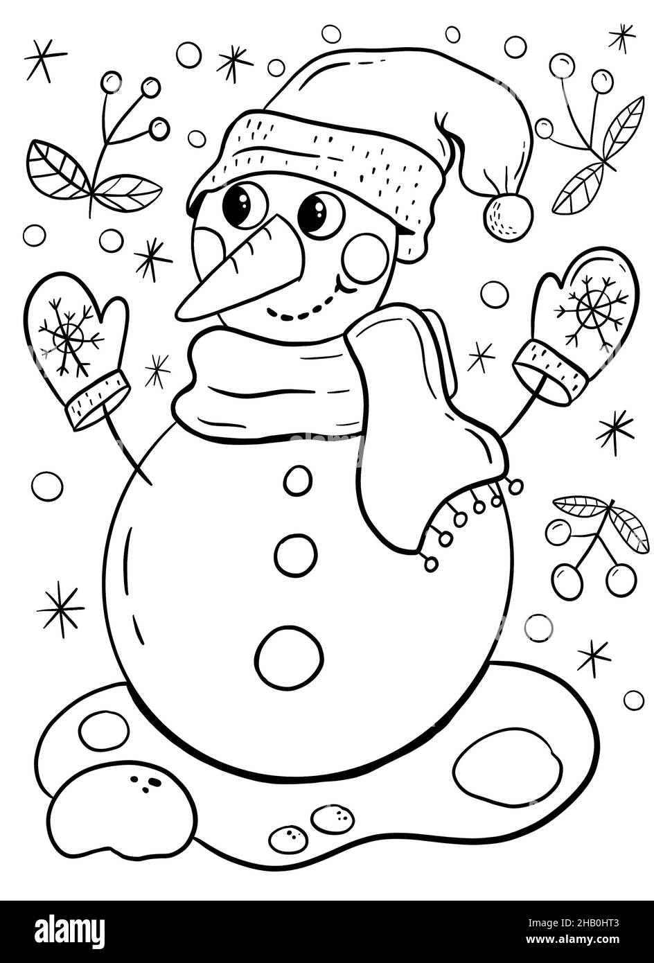 Page de Noël avec bonhomme de neige. Banque D'Images