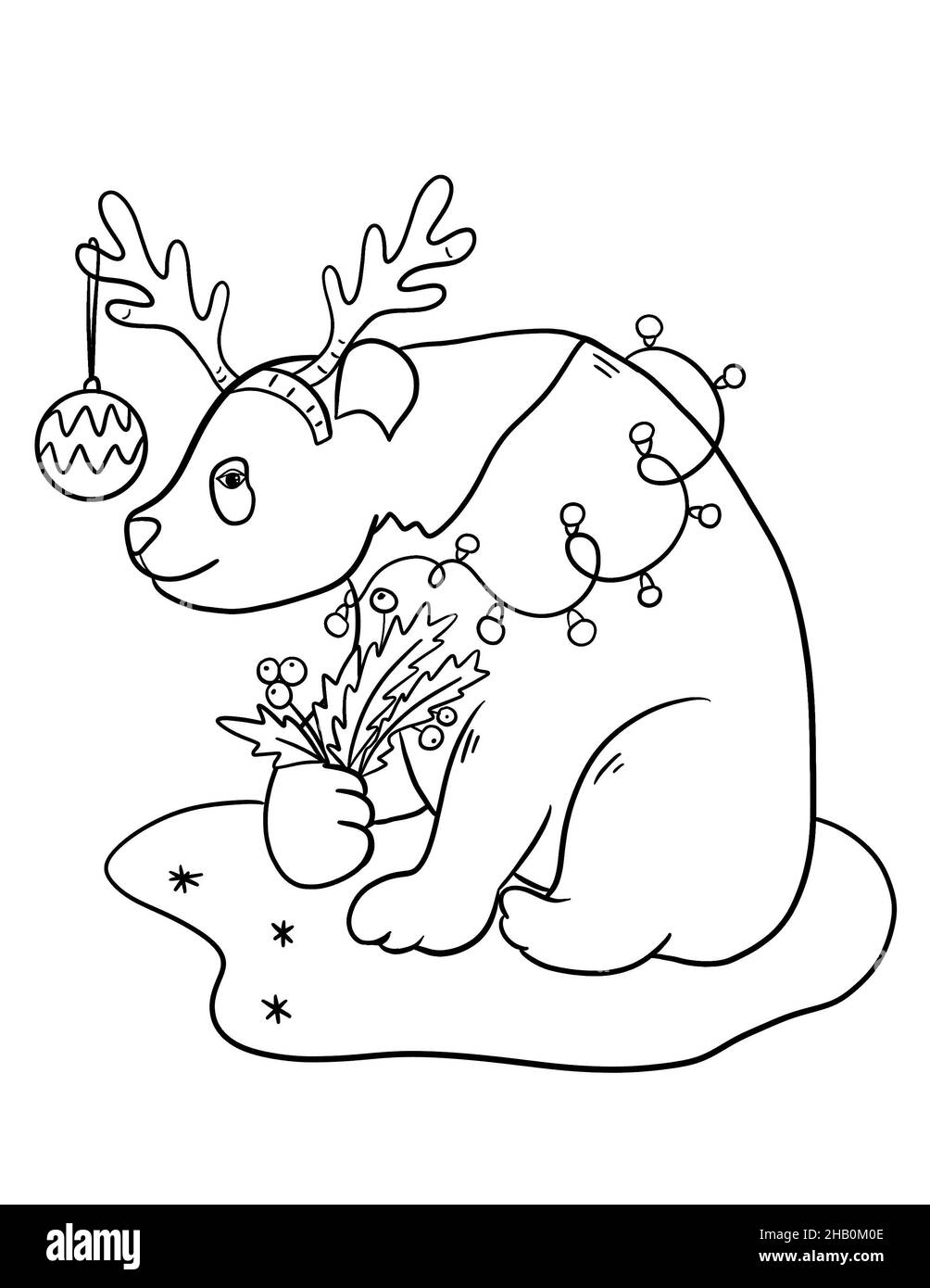 Illustration du livre de coloriage de Noël, page de coloriage d'animaux mignons.Illustration de la ligne Panda Bear. Banque D'Images