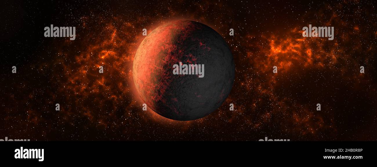 MRAs planète sur l'espace star.Red nebula background.Earthlike planète