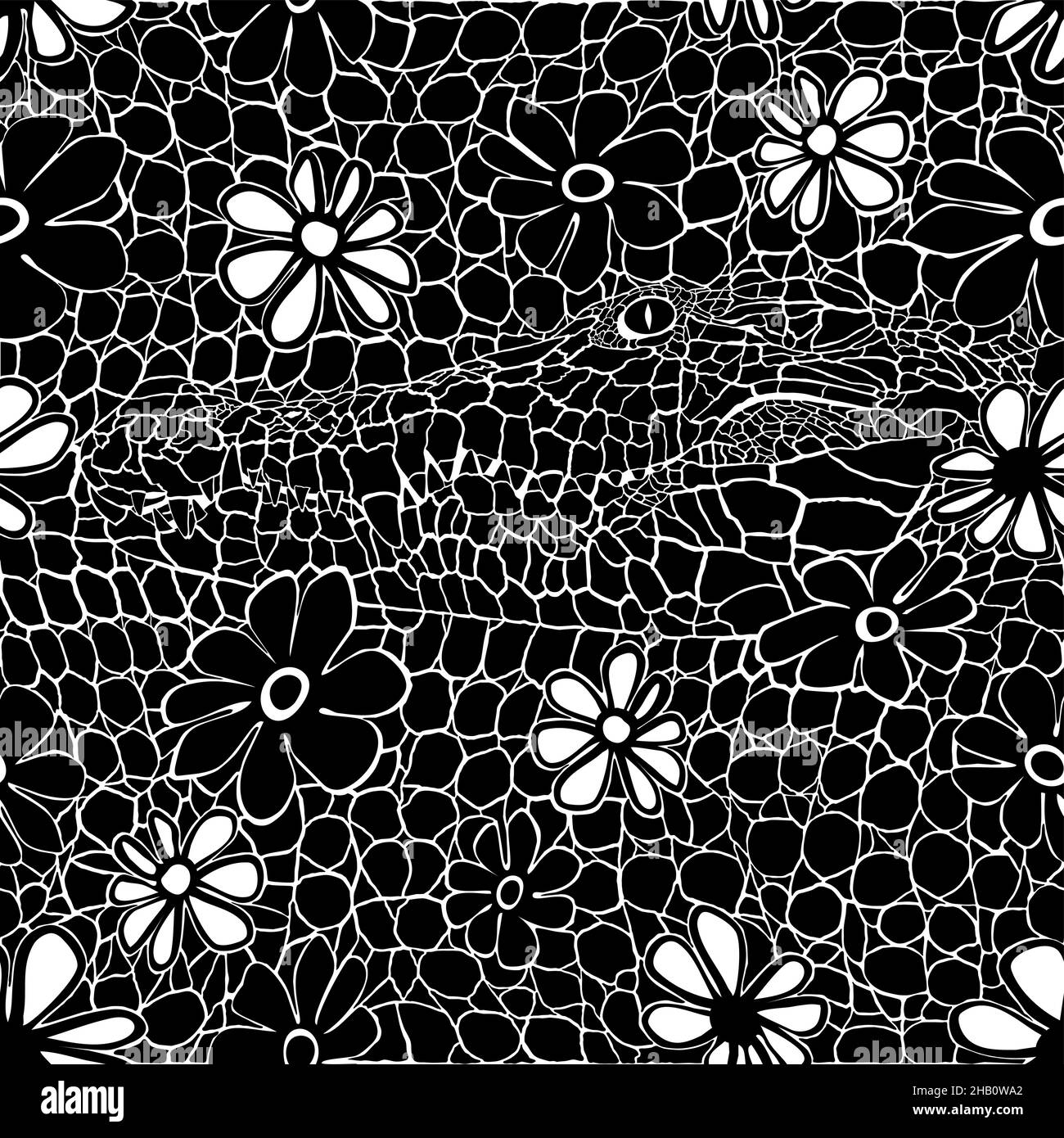 Arrière-plan avec peau de crocodile et fleurs Illustration de Vecteur