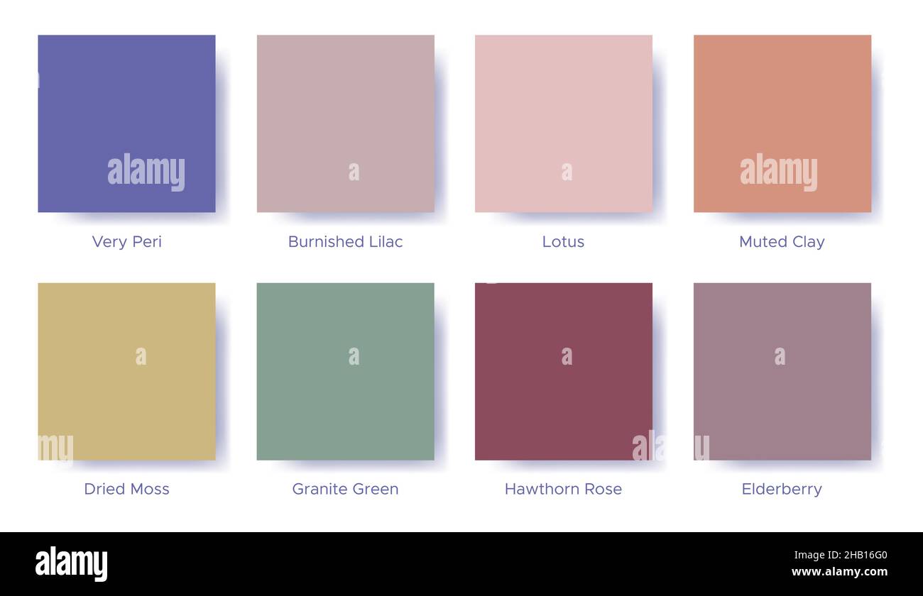 Palette avec la couleur de 2022 sont très Peri.Exemple de catalogue de nuances de la palette du guide des couleurs.Nuances assorties pour les tendances de la mode - collection Balancine Illustration de Vecteur