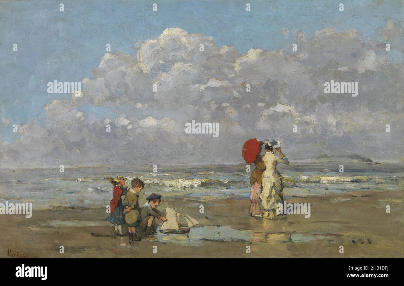Sur la plage, Périclès Pantazis, 19th siècle, peinture, 19th siècle,Art belge Banque D'Images