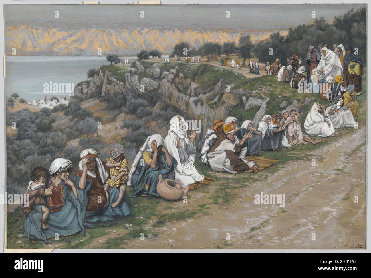 Les malades attendant le passage de Jésus, les malades attendient le passage de Jésus, la vie de notre Seigneur Jésus Christ, la vie de notre-Seigneur Jésus-Christ, James Tissot, Français, 1836-1902, aquarelle opaque sur graphite sur papier vélin gris, France, 1886-1894, image:6 3/8 x 9 5/16 po, 16,2 x 23,7 cm, Bible, biblique, catholicisme, Christ,Christianisme, fidèles, disciples, Français, guérison,Plein d'espoir, Jésus, pétrir, Luc 6:19, Matthieu 14:35-36,Nouveau Testament, chemin, religion, religieux, Tissot,en attente, aquarelle Banque D'Images