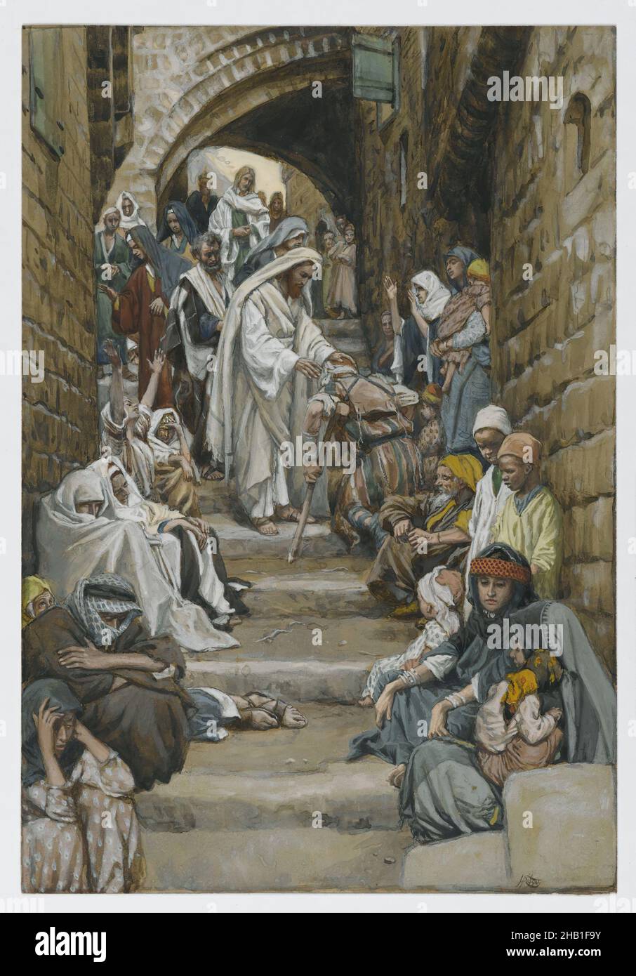 Dans les villages, les malades lui ont été présentés, dans les villages sur le lui présentait des malades, la vie de notre Seigneur Jésus Christ, la vie de notre-Seigneur Jésus-Christ, James Tissot, français, 1836-1902, aquarelle opaque sur graphite sur papier vélin gris, France, 1886-1896, image :10 1/8 x 6 15/16 po, 25,7 x 17,6 cm, Bible, biblique, catholicisme, Christ,Christianisme, chiffres, français, Dieu, Jésus,Marc 6:55-56, Nouveau testament, religion, religieux Banque D'Images