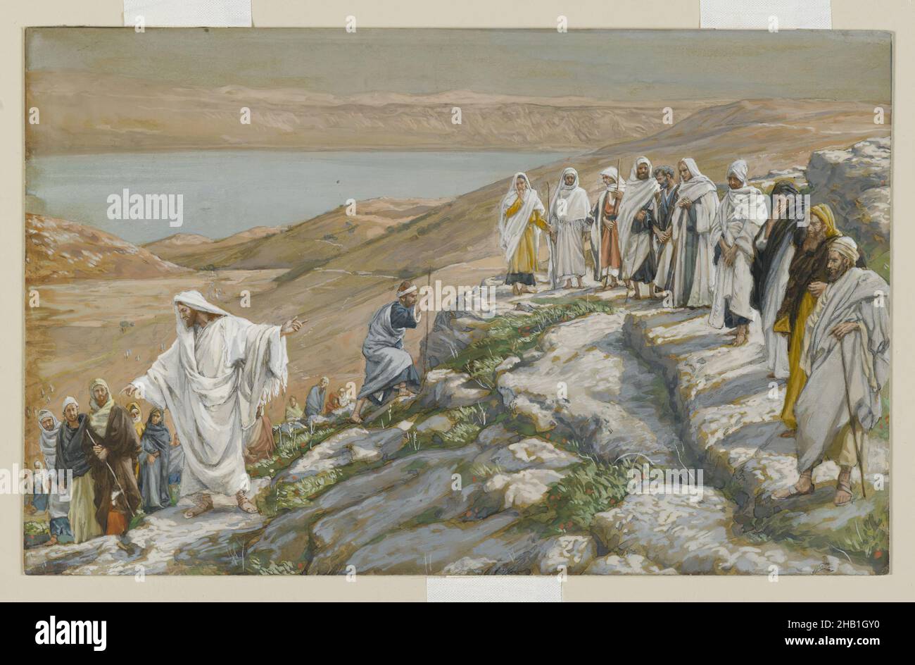 Ordination des douze apôtres, élection des douze apôtres, la vie de notre Seigneur Jésus-Christ, la vie de notre-Seigneur Jésus-Christ, James Tissot, Français, 1836-1902, aquarelle opaque sur graphite sur papier vélin gris, France, 1886-1894, image: 6 11/16 x 10 9/16 po, 17 x 26,8 cm, Bible biblique, Christ, catholicisme, ChristChristianisme, chiffres, français, Jésus, paysage,Marc 3:13-19, Nouveau Testament, personnes, religion, religieux,art religieux, rochers Banque D'Images
