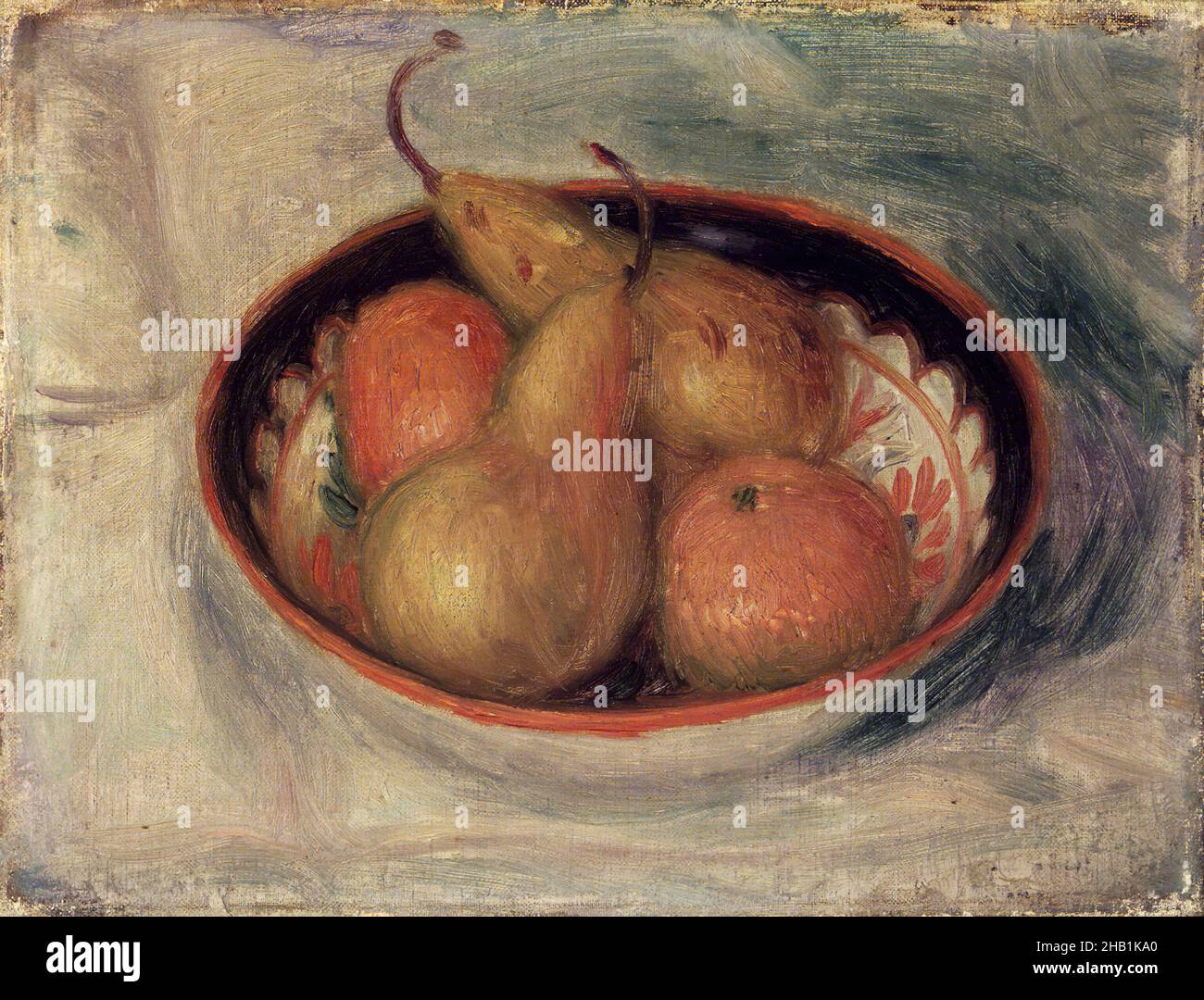 Poires et oranges dans un bol, William Glackens, cuisine américaine, 1870-1938, huile sur toile,env.1915, 10 x 13 po, 25,4 x 33 cm, huile américaine, pommes, bol, nourriture,Aliments et boissons, fruits, Glackens, orange, oranges,peinture, poires, encore la vie Banque D'Images