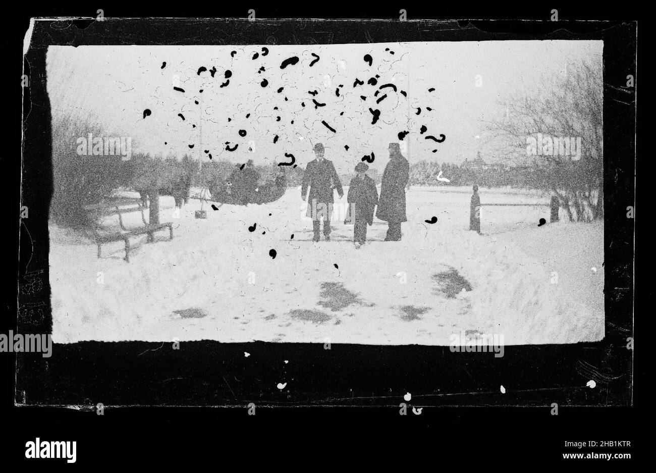 Entrée à Prospect Park, Brooklyn, George Bradford Brainerd, cuisine américaine, 1845-1887,Collodion argent verre plaque humide négatif, env.1872-1887, 19thC, noir et blanc, loisirs, style de vie,parcs publics, loisirs, neige, hiver Banque D'Images