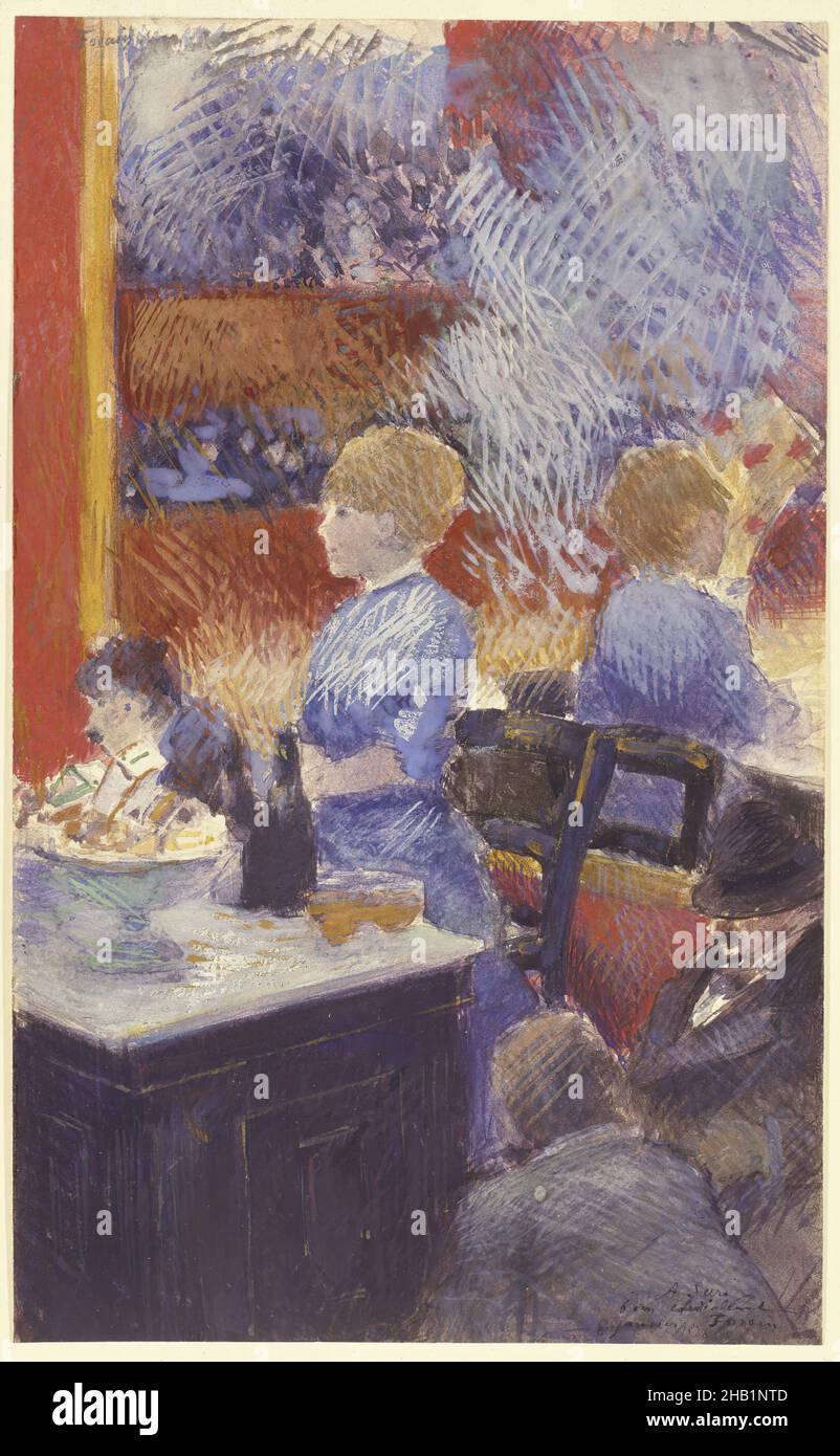 The Bar at the Folies-Bergère, le Bar aux Folies-Bergère, Jean-Louis Forain, français, 1852-1931, aquarelle opaque avec sous-dessin graphite sur papier, France, 1878, 12 1/2 x 7 3/4 po, 31,8 x 19,7 cm, 1878, alcool, bar, femme de chambre,Belle Epoque, bleu, Bowler, café-concert, marchandise,Convivial, divertissant, européen, nourriture et boissons, français,Art français, couver, glace, Impressionnisme, la Troisieme Rebuplique,dame, loisirs, Manet, miroir, pastel,espace public, réflexion, social, bouteille de vin Banque D'Images