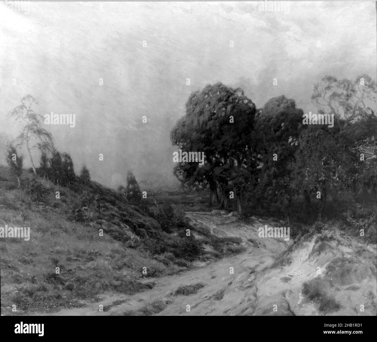 Landscape, Moonrise, Gustave Wiegand, cuisine américaine, 1870-1937,Huile sur toile, 1901, 40 1/16 x 48 1/8 po, 101,8 x 122,2 cm, 1901, 20th Century, Paysage, huile sur toile,peinture, chemin, ciel, arbres Banque D'Images