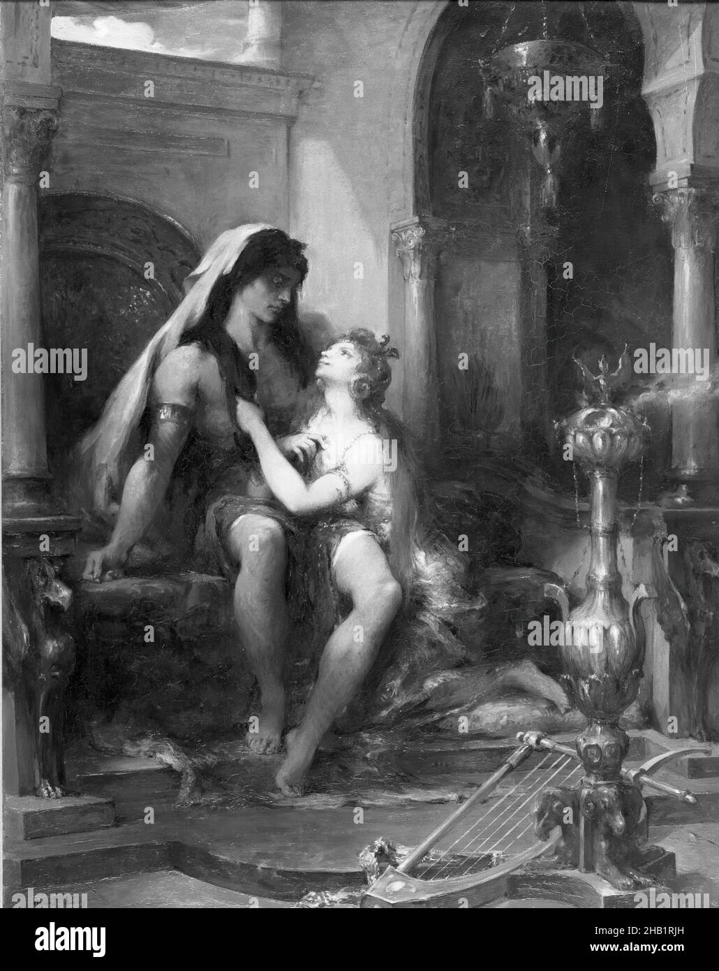 Samson et Delilah, Samson et Dalila, Henri-Léopold Lévy, français, 1840-1904,Huile sur toile, France, env.1899, 34 1/2 x 27 1/4 po, 87,6 x 69,2 cm, Art biblique, peinture française, peinture à l'huile Banque D'Images