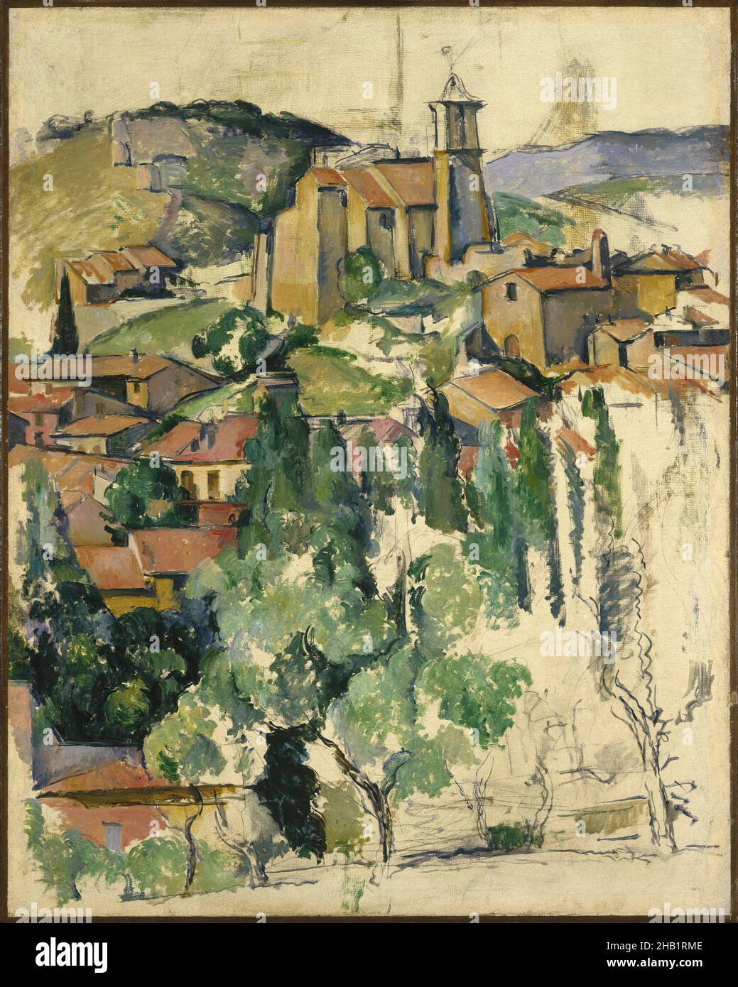 Le Village de Gardanne, le Village de Gardanne, Paul Cézanne, Français, 1839-1906, huile et crayon conté sur toile, France, 1885-1886, 36 1/4 x 28 13/16 po, 92,1 x 73,2 cm, 19th Century, 19thC, église, campagne,Cubisme, campagne française, colline, maisons, paysage,Huile et crayon conté sur toile, rural, clocher, arbres, peinture Cézanne non finie,village Banque D'Images